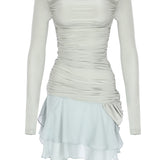 Moonbeam Drapeli Buz Mavisi Mini Elbise