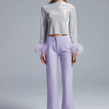 Lilac Dahlia Parlak Vegan Deri Pantolon