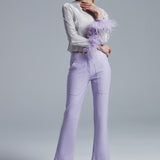 Lilac Dahlia Parlak Vegan Deri Pantolon