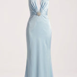 Cleo Aquamarine Saten Maxi Davet elbisesi