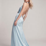 Cleo Aquamarine Saten Maxi Davet elbisesi