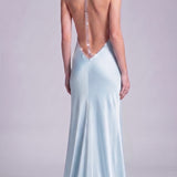 Cleo Aquamarine Saten Maxi Davet elbisesi