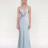 Cleo Aquamarine Saten Maxi Davet elbisesi