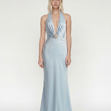 Cleo Aquamarine Saten Maxi Davet elbisesi